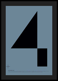 Graphic number four in black against muted blue background-4