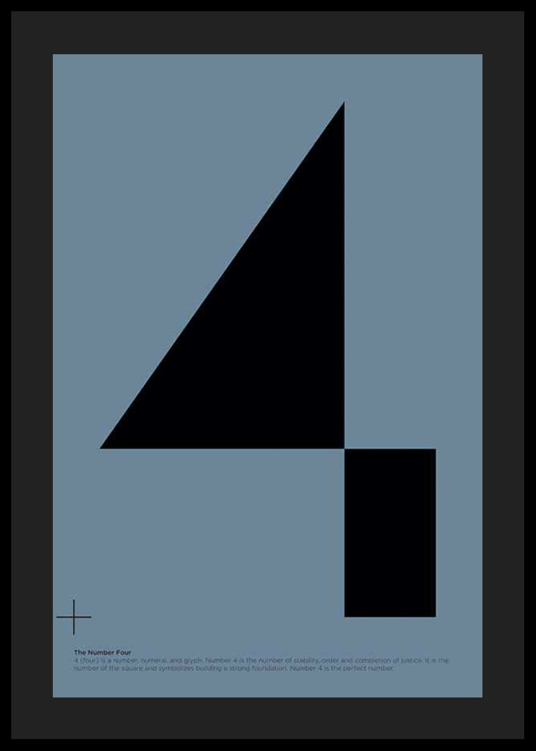 Graphic number four in black against muted blue background-12