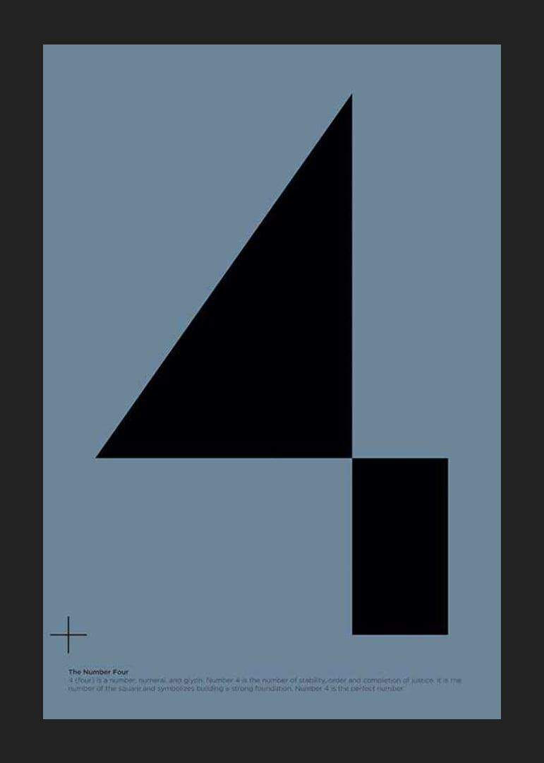 Graphic number four in black against muted blue background-12