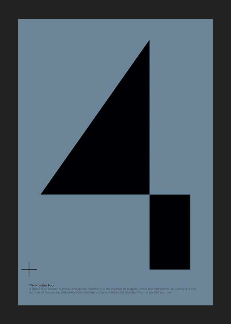 Grafisch nummer vier in het zwart tegen een gedempte blauwe achtergrond-12