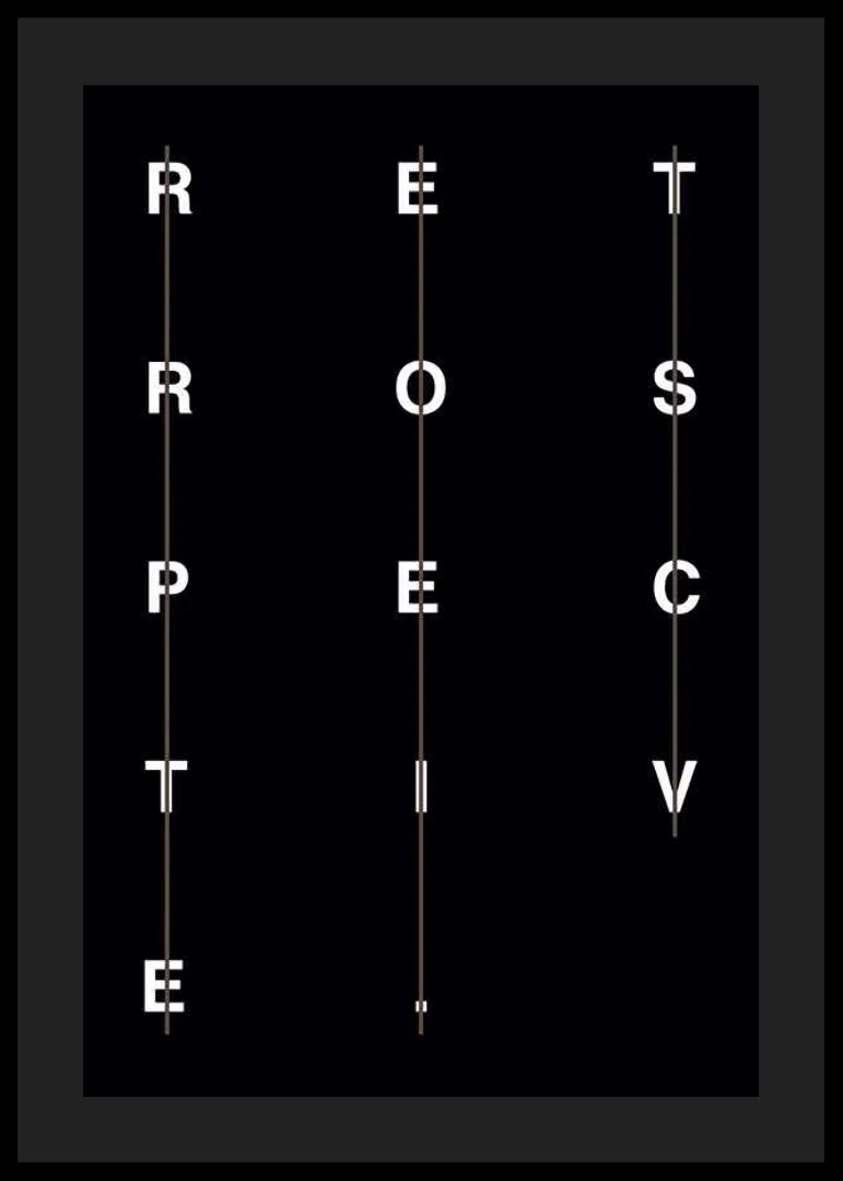 Grafisk text i vitt på svart bakgrund med ordet retrospective-12