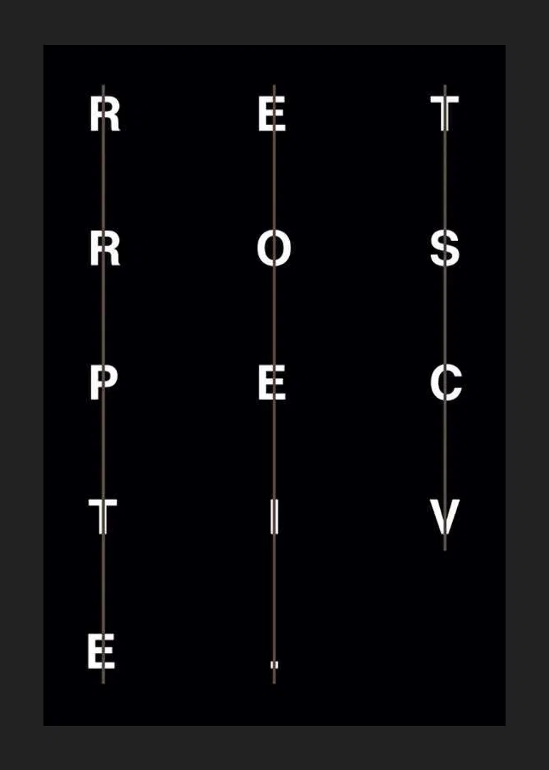 Grafisk text i vitt på svart bakgrund med ordet retrospective-12