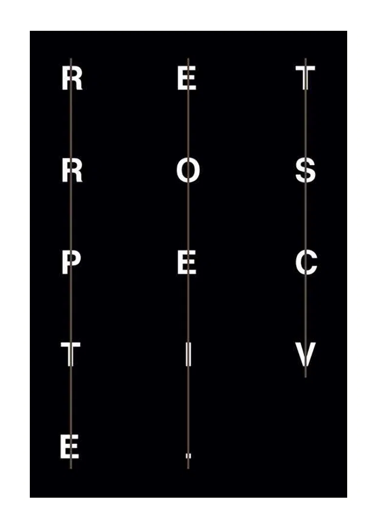 Grafisk text i vitt på svart bakgrund med ordet retrospective-12