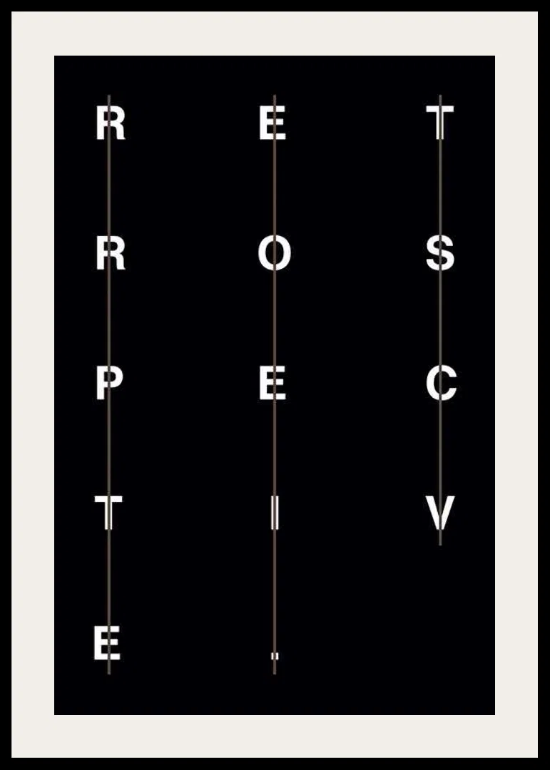 Grafisk text i vitt på svart bakgrund med ordet retrospective-12