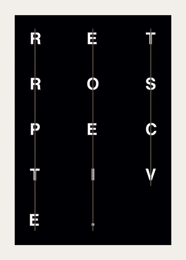 Grafisk text i vitt på svart bakgrund med ordet retrospective-12