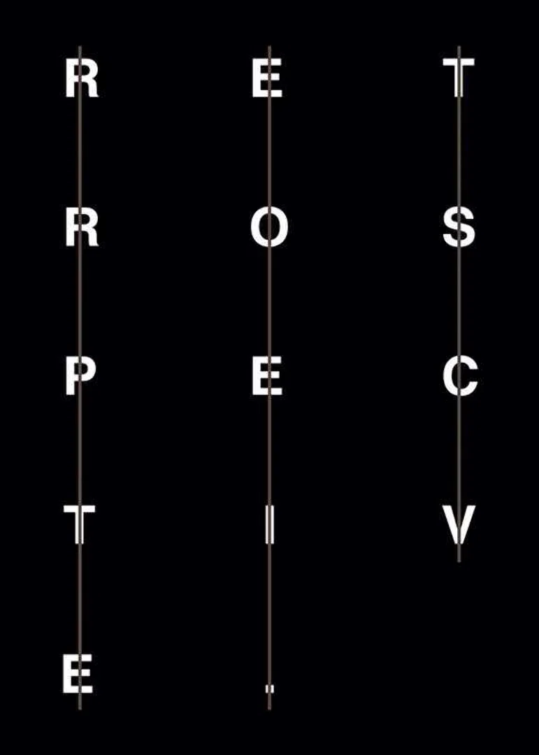 Grafisk text i vitt på svart bakgrund med ordet retrospective-12