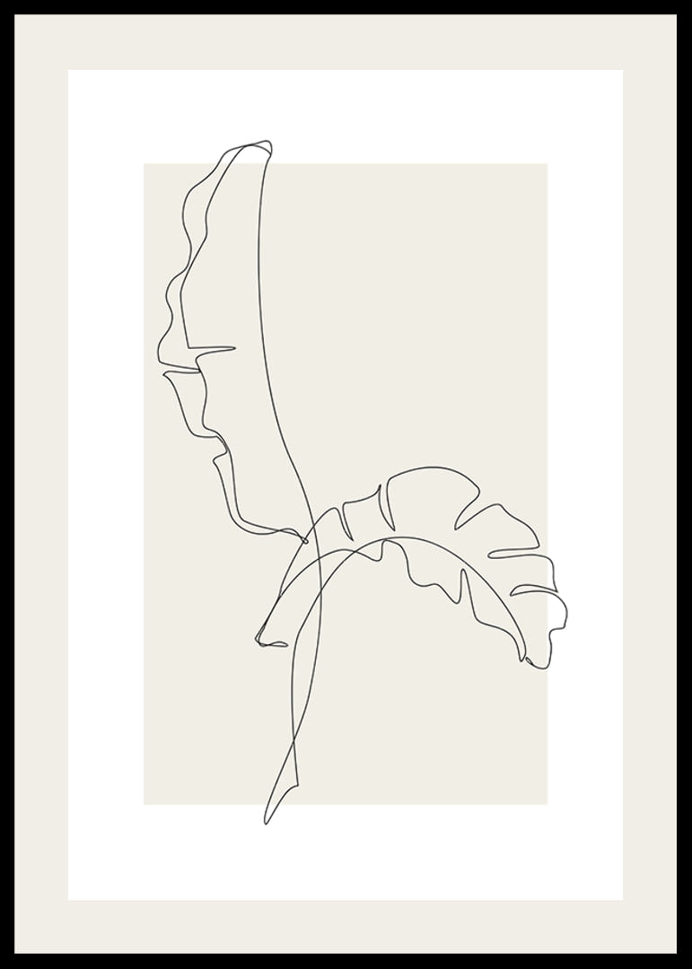 Linjeteckning av två bananblad mot beige bakgrund-12