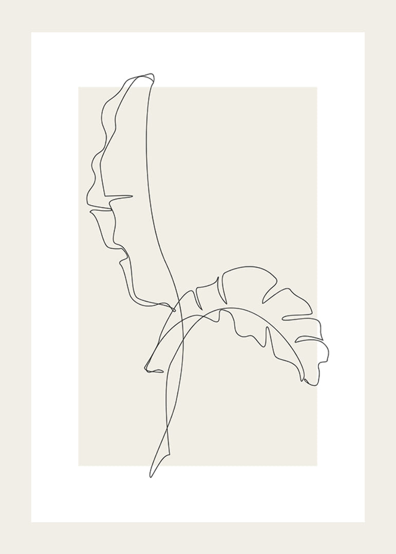 Linjeteckning av två bananblad mot beige bakgrund-12