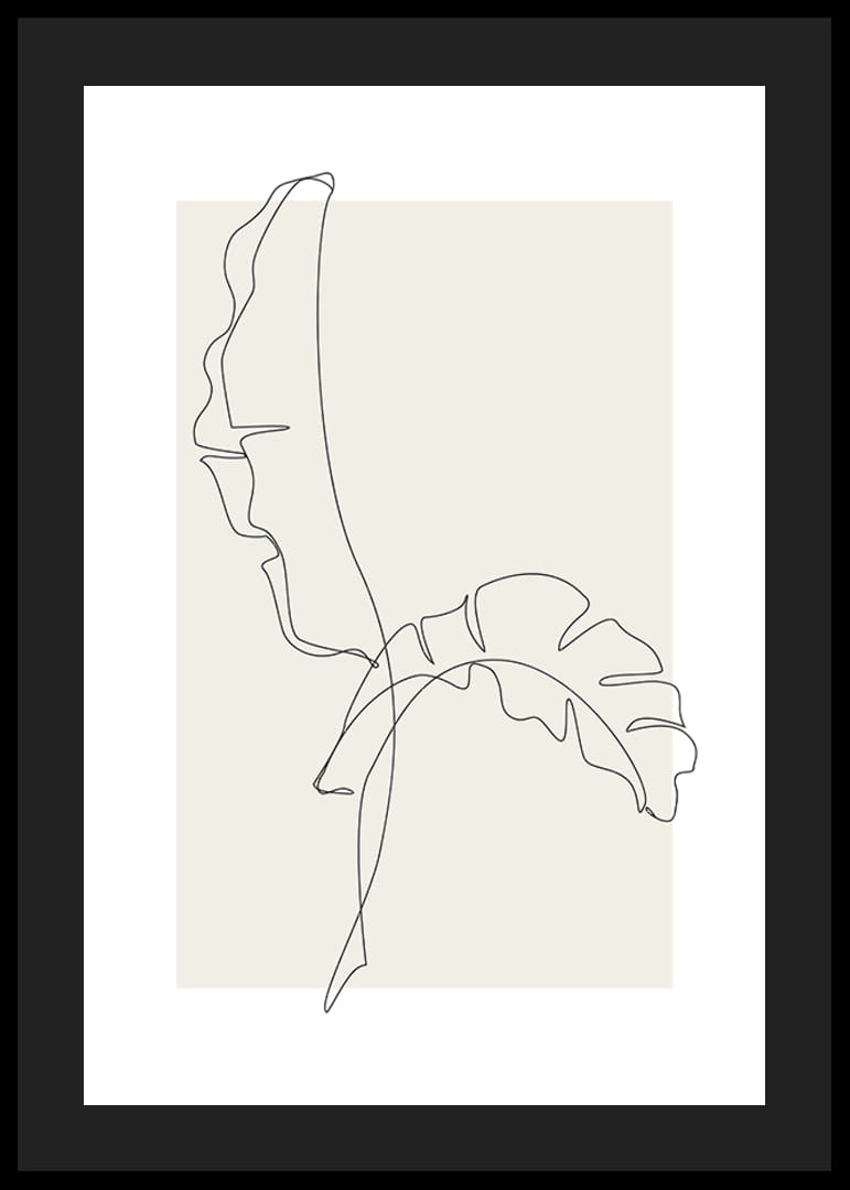 Linjeteckning av två bananblad mot beige bakgrund-12