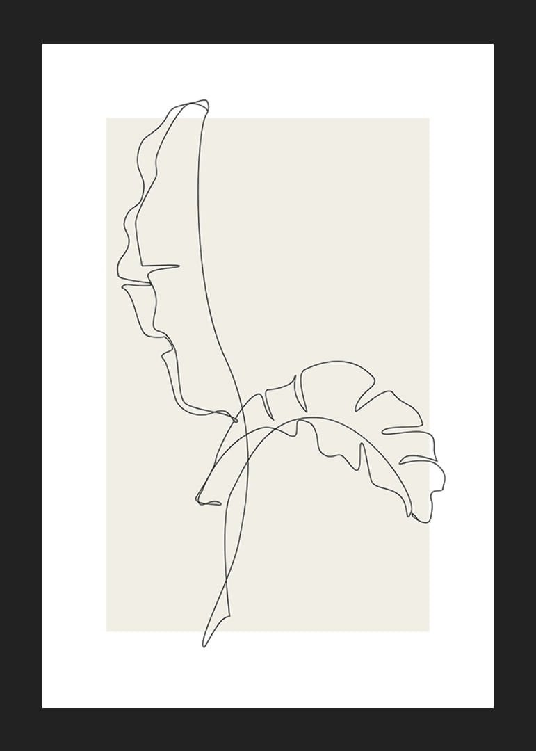 Linjeteckning av två bananblad mot beige bakgrund-12