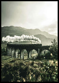Photograph of train on Glenfinnan Viaduct in green valley-6