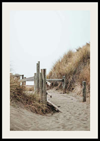Photograph of wooden boardwalk through sand dunes down to the beach-2