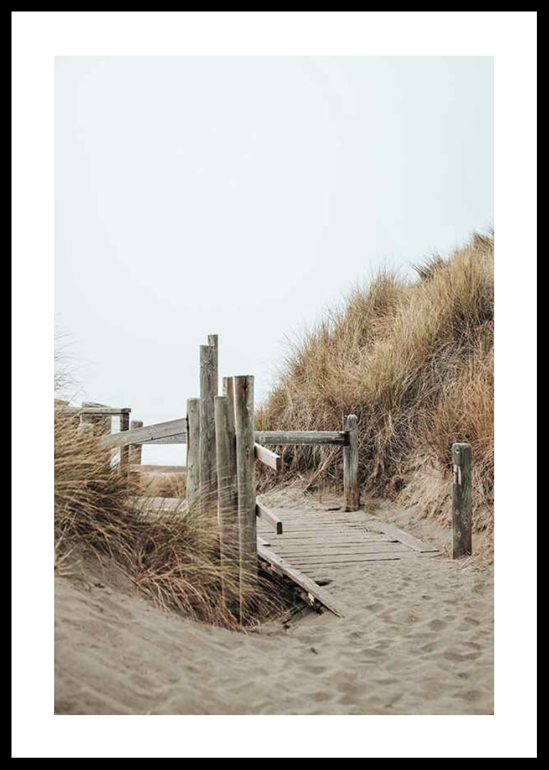 Photograph of wooden boardwalk through sand dunes down to the beach-12