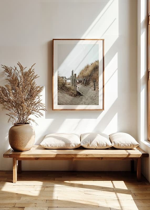 Photograph of wooden boardwalk through sand dunes down to the beach-12