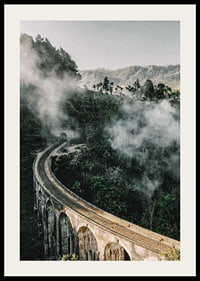 Photographic landscape with railway bridge in foggy jungle-2