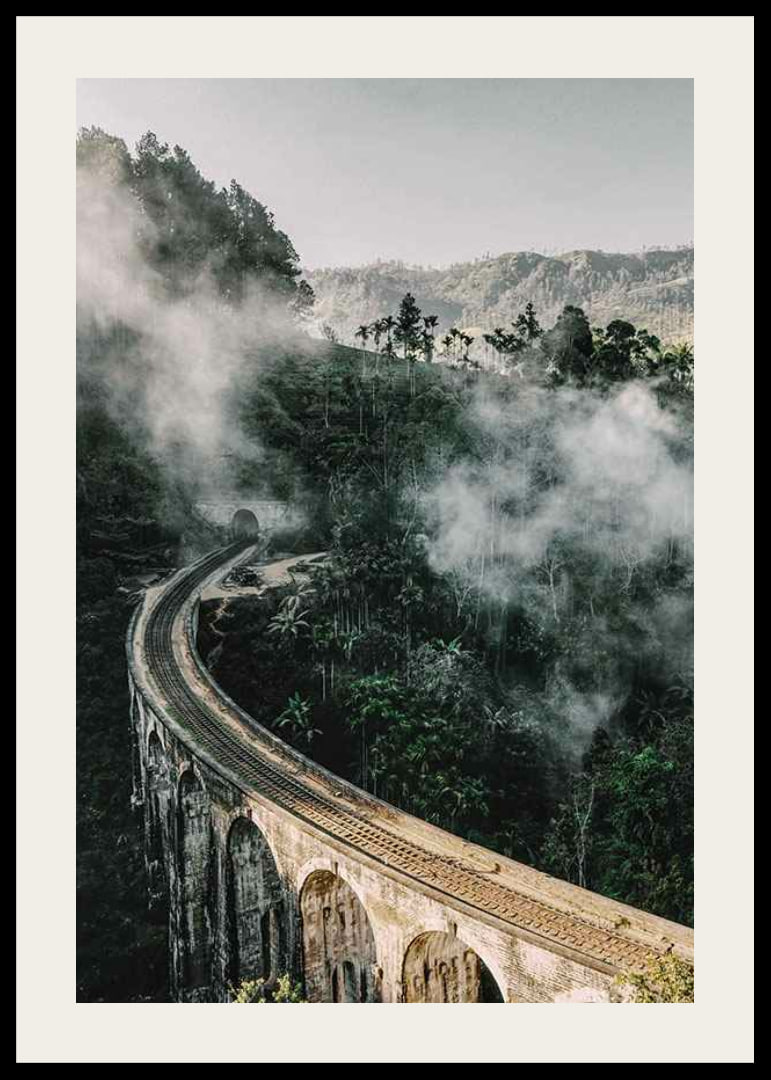 Photographic landscape with railway bridge in foggy jungle-12