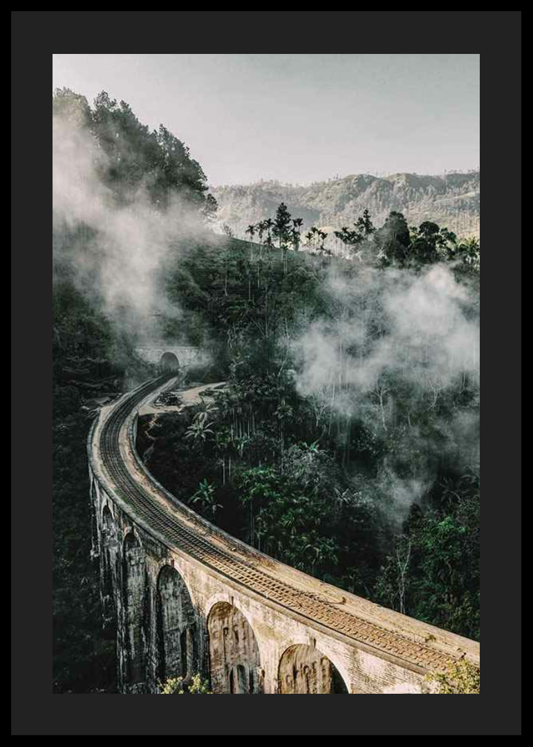Photographic landscape with railway bridge in foggy jungle-12
