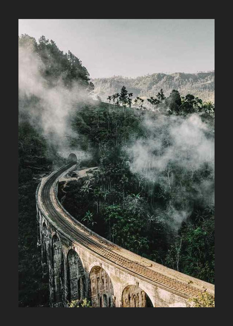 Photographic landscape with railway bridge in foggy jungle-12