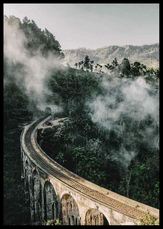 Photographic landscape with railway bridge in foggy jungle-12