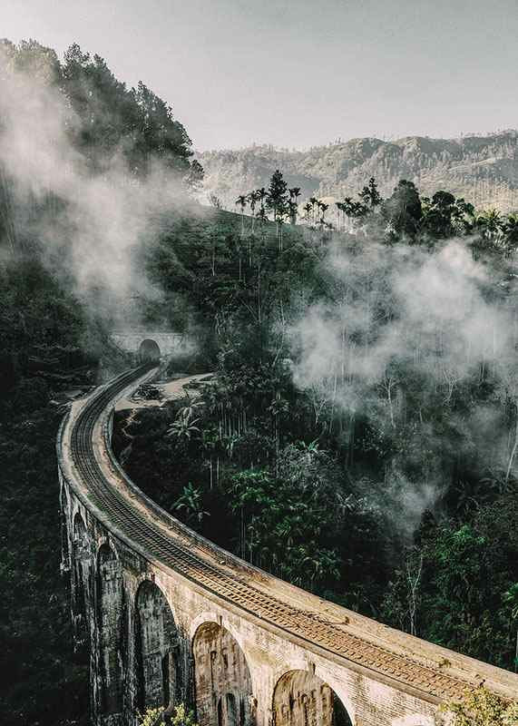Photographic landscape with railway bridge in foggy jungle-12
