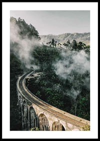 Photographic landscape with railway bridge in foggy jungle-0