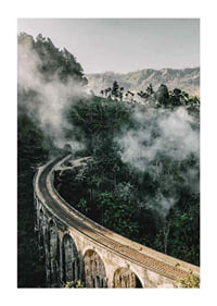 Photographic landscape with railway bridge in foggy jungle-1