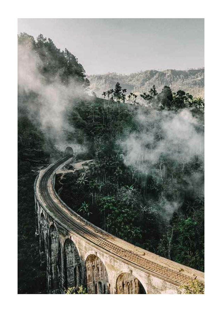 Photographic landscape with railway bridge in foggy jungle-12