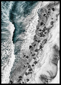 Bird's eye view of rocky beach with turquoise sea water-6