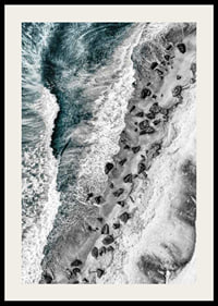 Bird's eye view of rocky beach with turquoise sea water-2