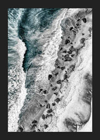 Bird's eye view of rocky beach with turquoise sea water-5