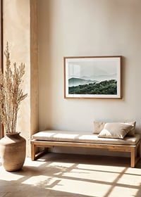 Mist-shrouded mountains and dense forest in soft green tones-8