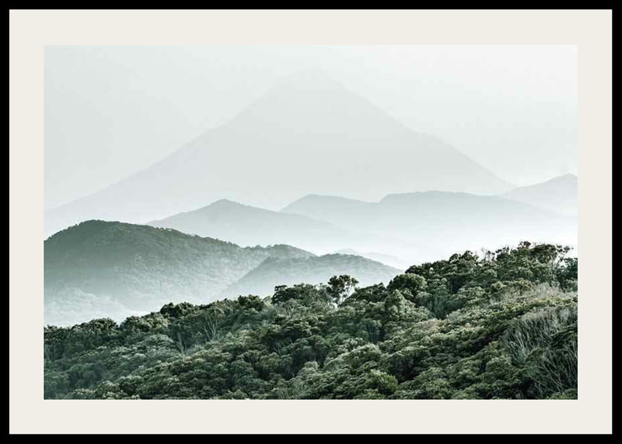 Sumun peittämiä vuoria ja tiheää metsää pehmeissä vihreissä sävyissä-12