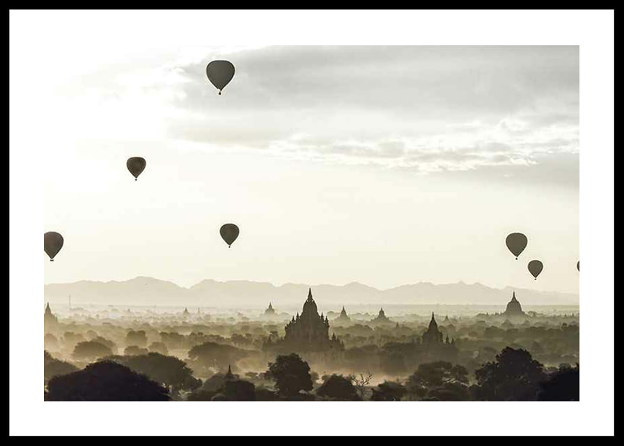 Photograph of hot air balloons over temples in Bagan, Myanmar-12