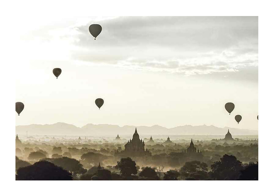 Photograph of hot air balloons over temples in Bagan, Myanmar-12