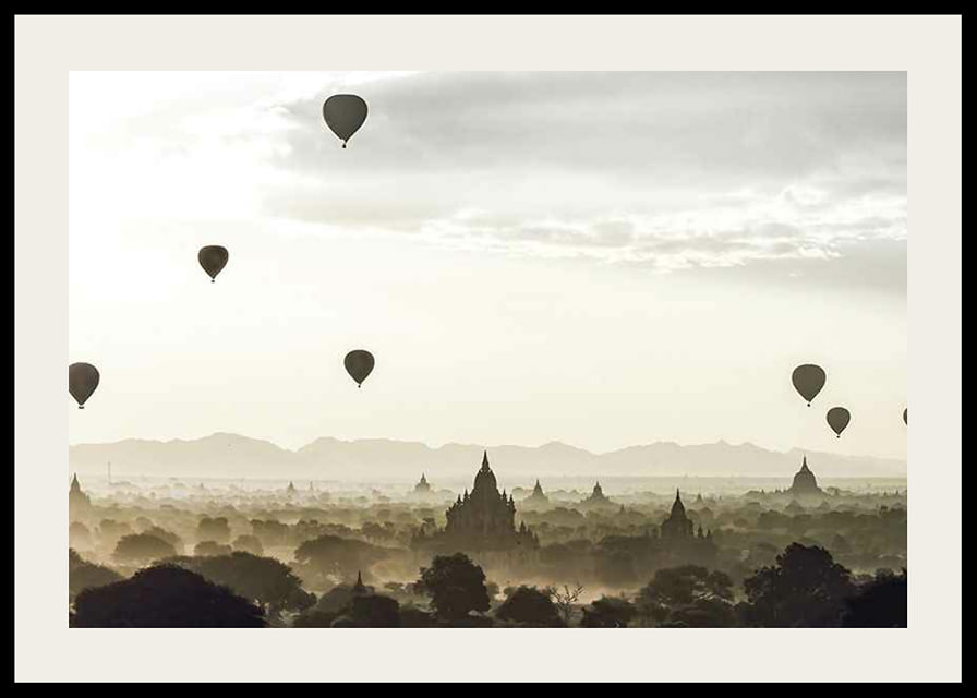 Photograph of hot air balloons over temples in Bagan, Myanmar-12