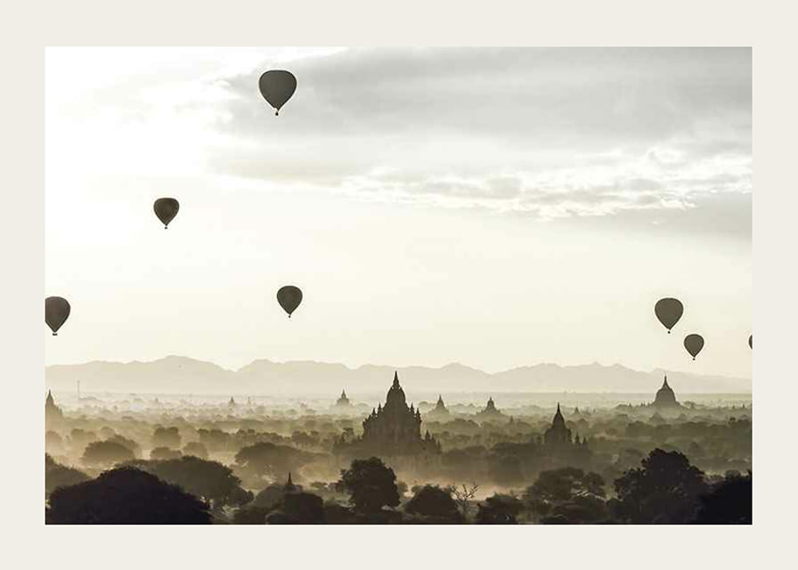 Photograph of hot air balloons over temples in Bagan, Myanmar-12