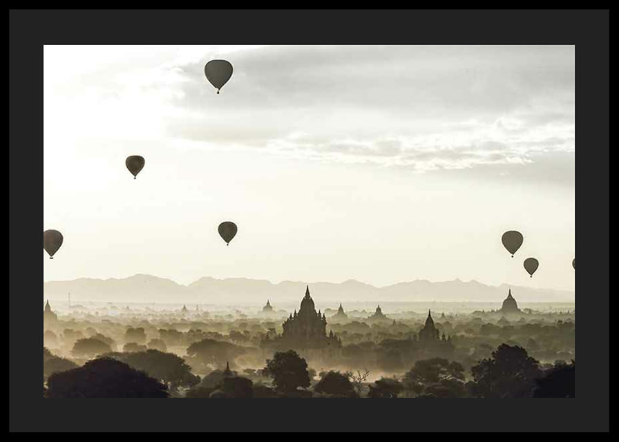 Photograph of hot air balloons over temples in Bagan, Myanmar-12