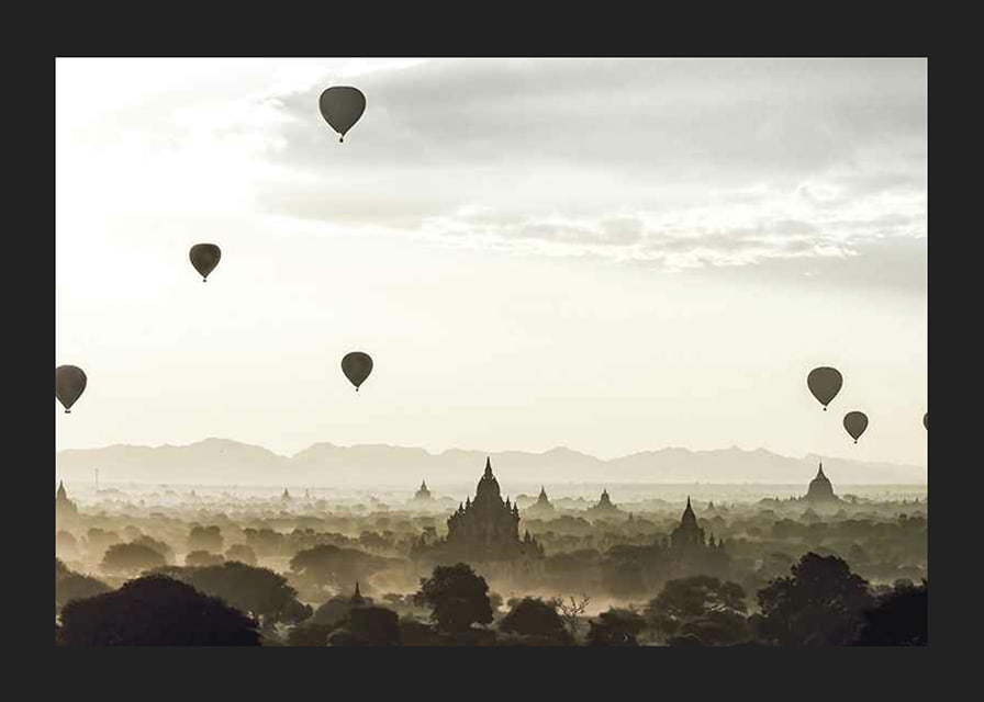 Photograph of hot air balloons over temples in Bagan, Myanmar-12