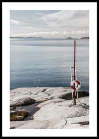 Photographic coastal landscape with cliffs and bathing ladder by the sea-0