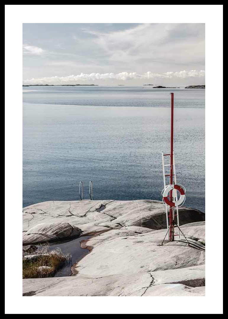 Photographic coastal landscape with cliffs and bathing ladder by the sea-12