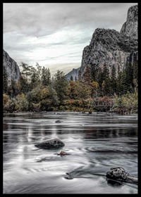 Photograph of Merced River in Yosemite with fall colors and rocks-6