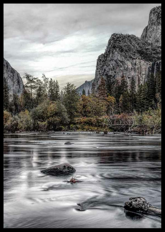 Photograph of Merced River in Yosemite with fall colors and rocks-12