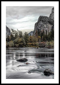 Photograph of Merced River in Yosemite with fall colors and rocks-0