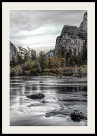 Photograph of Merced River in Yosemite with fall colors and rocks-2