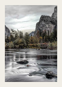 Photograph of Merced River in Yosemite with fall colors and rocks-3