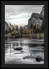 Photograph of Merced River in Yosemite with fall colors and rocks-4