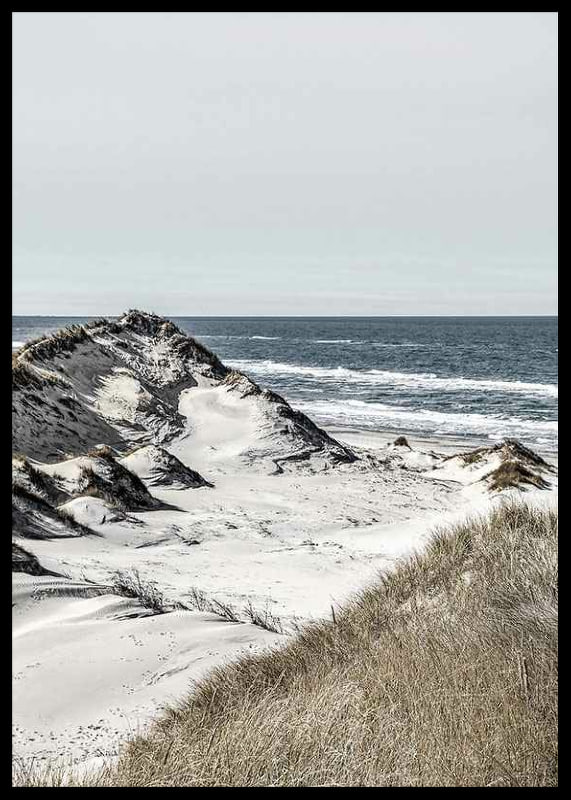 Photographic coastal landscape with sand dunes and sea in soft tones-12