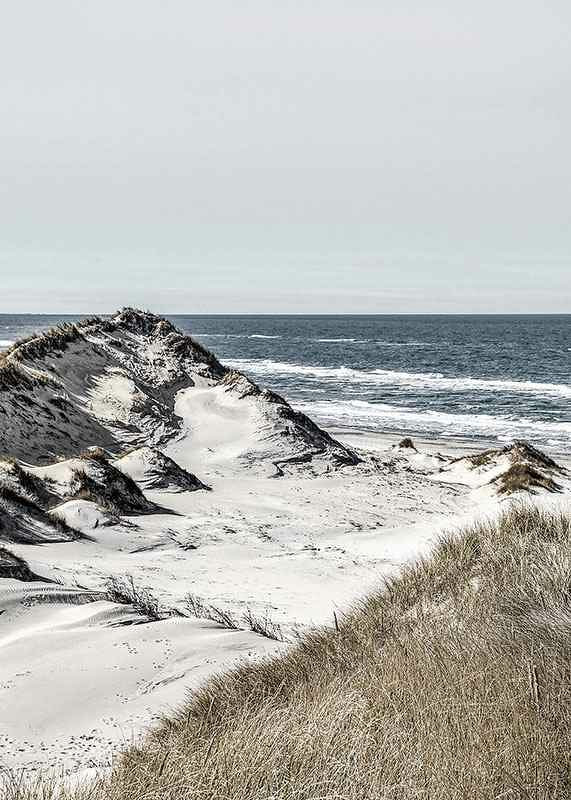 Photographic coastal landscape with sand dunes and sea in soft tones-12