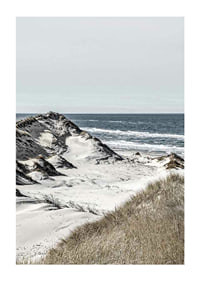 Photographic coastal landscape with sand dunes and sea in soft tones-1