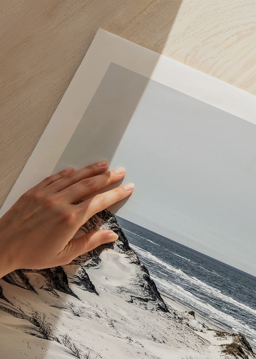 Photographic coastal landscape with sand dunes and sea in soft tones-12